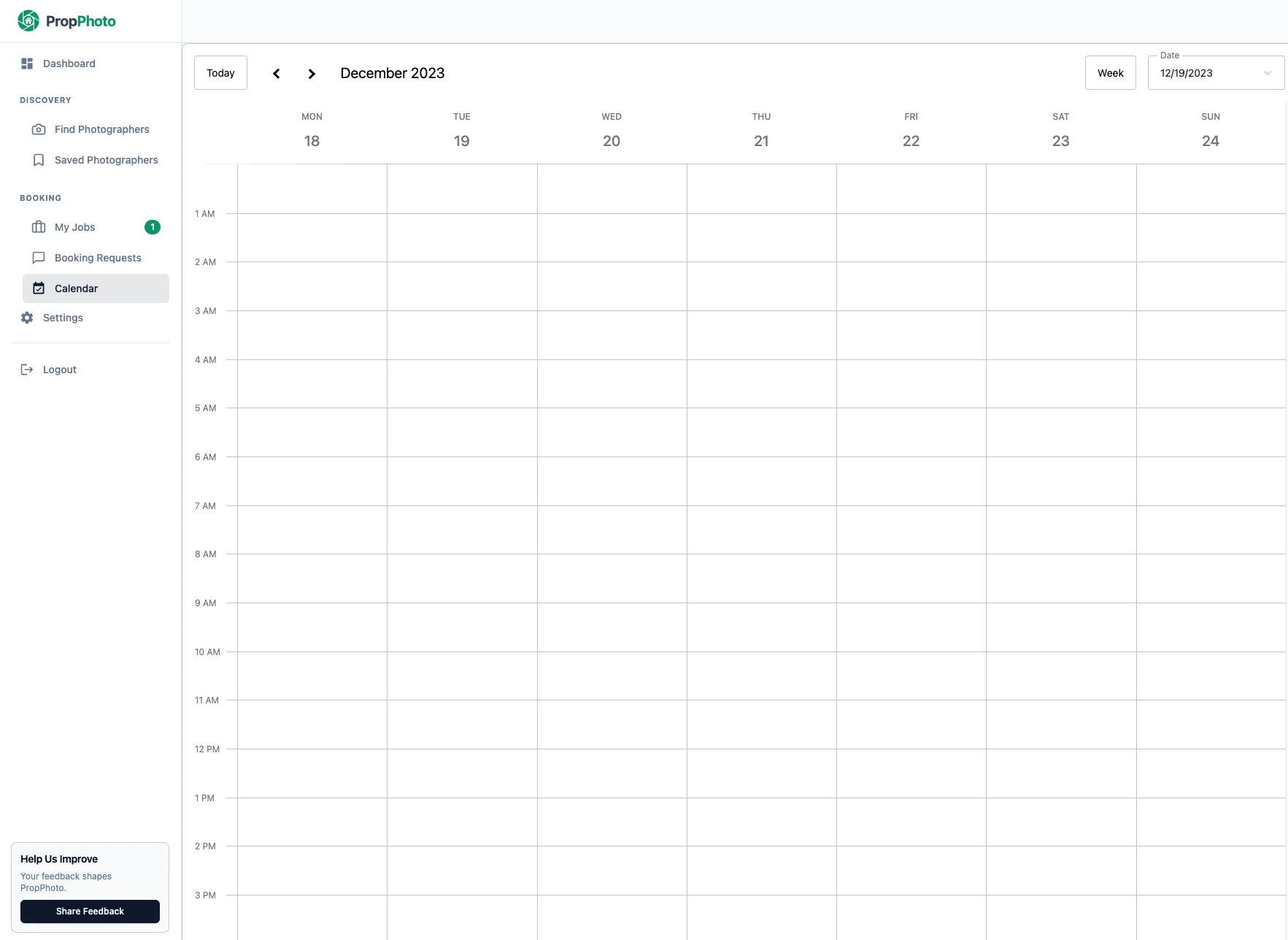 Booking calendar interface